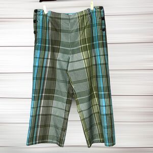 Talbots Petites Cropped Silk Blend Plaid Pant, Green/Blue, Size 12 P